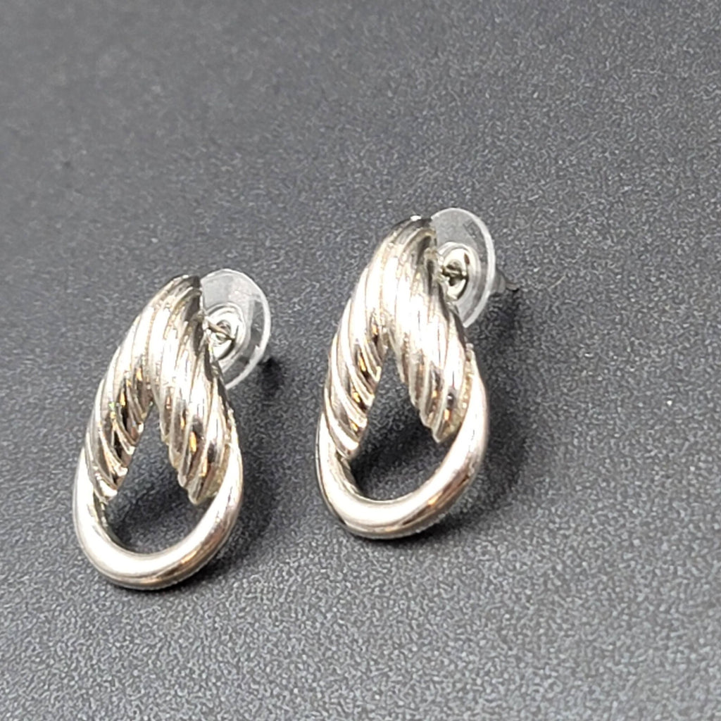 Vintage Pierced Earrings Silver tone Open Drop  1"