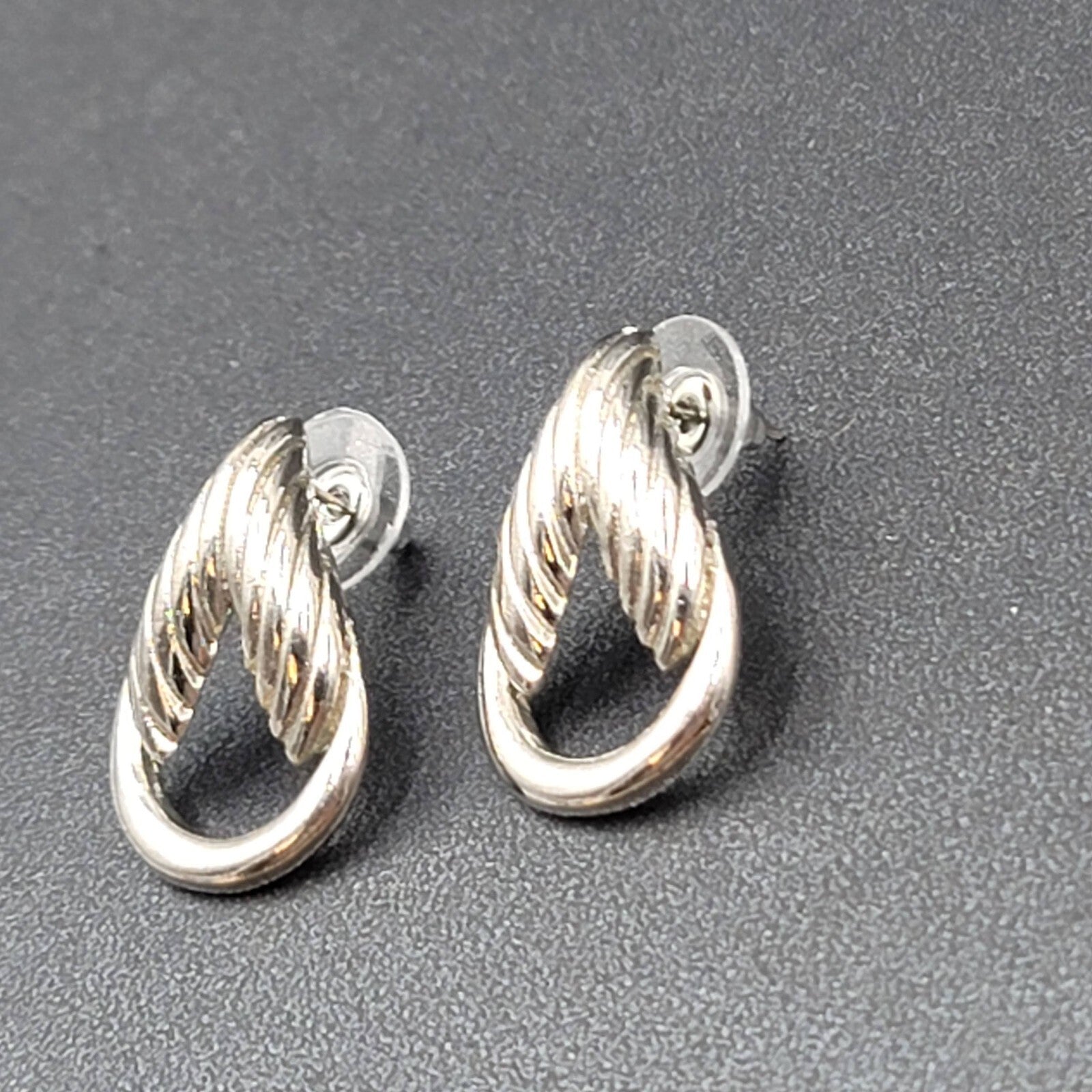 Vintage Pierced Earrings Silver tone Open Drop  1"