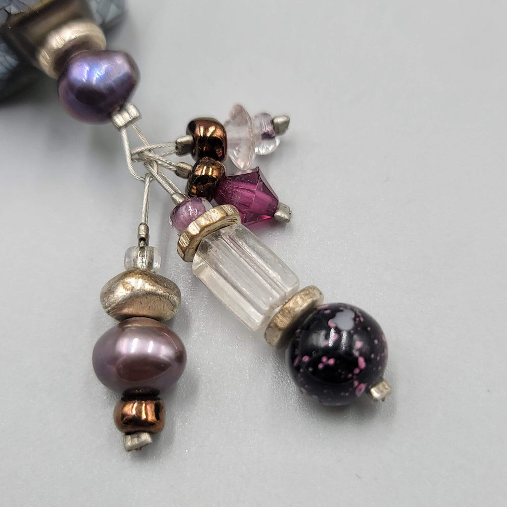 Artisan Necklace Real Pearl and Glass Beads Shell Mosaic Pendant 18"