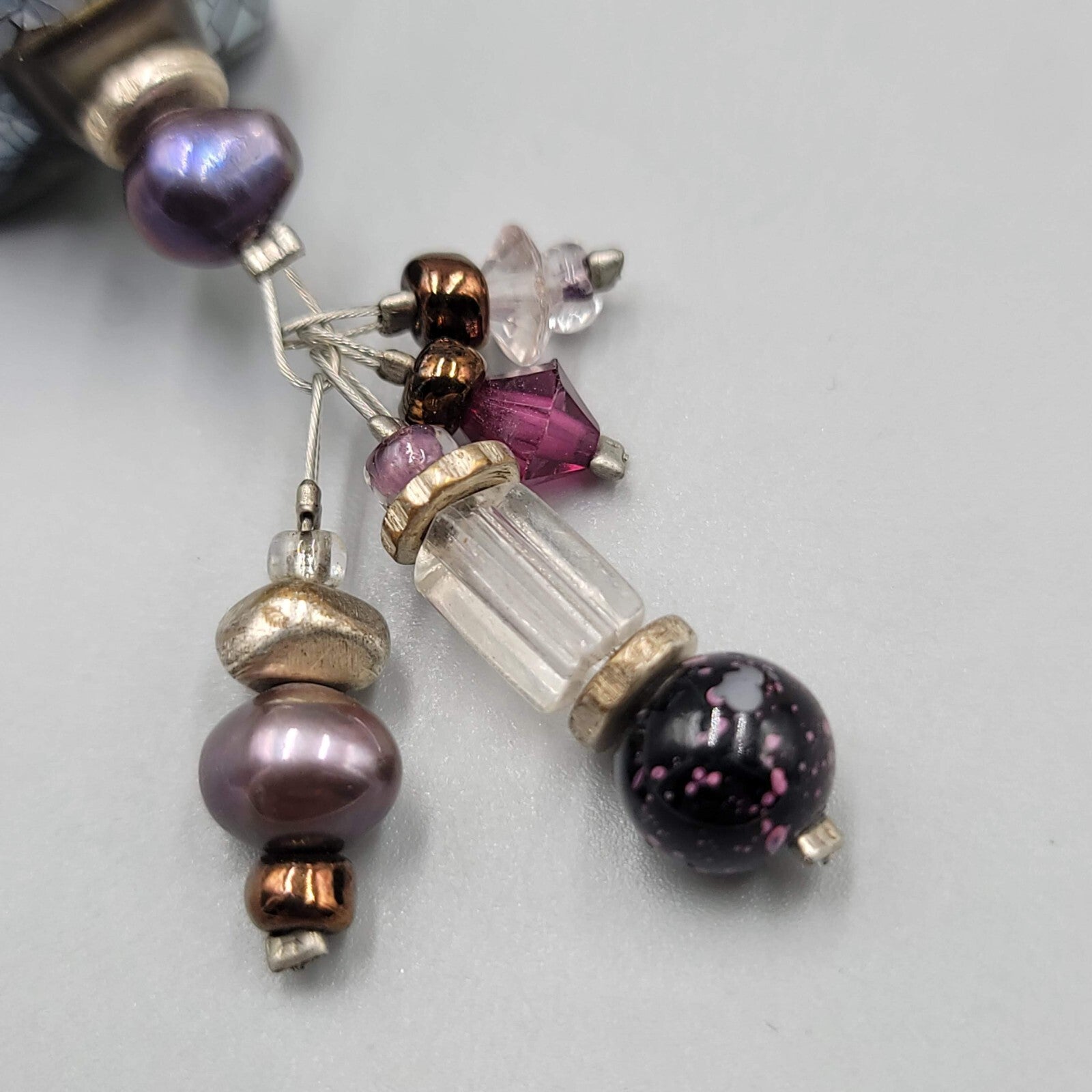 Artisan Necklace Real Pearl and Glass Beads Shell Mosaic Pendant 18"