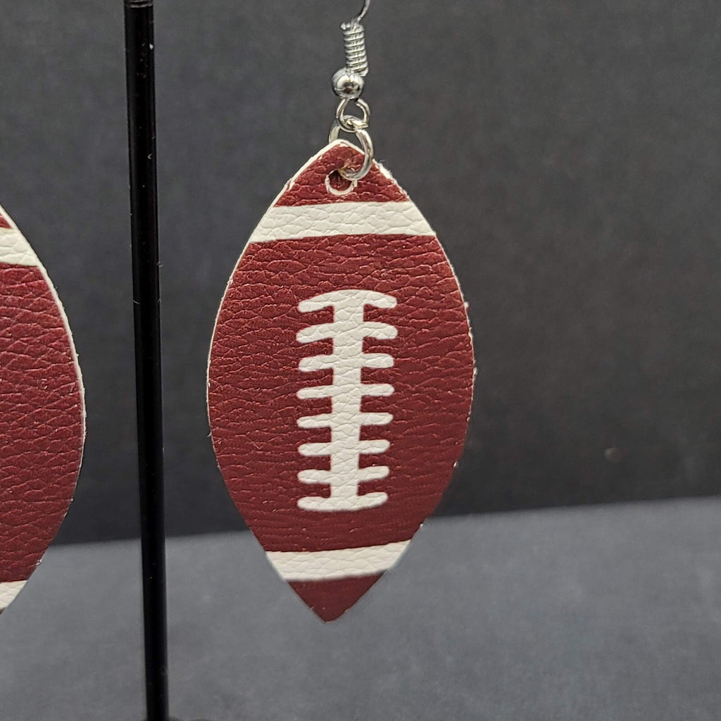 Pierced Earrings Imitation Leather Football Dangle Lightweight 2.25"