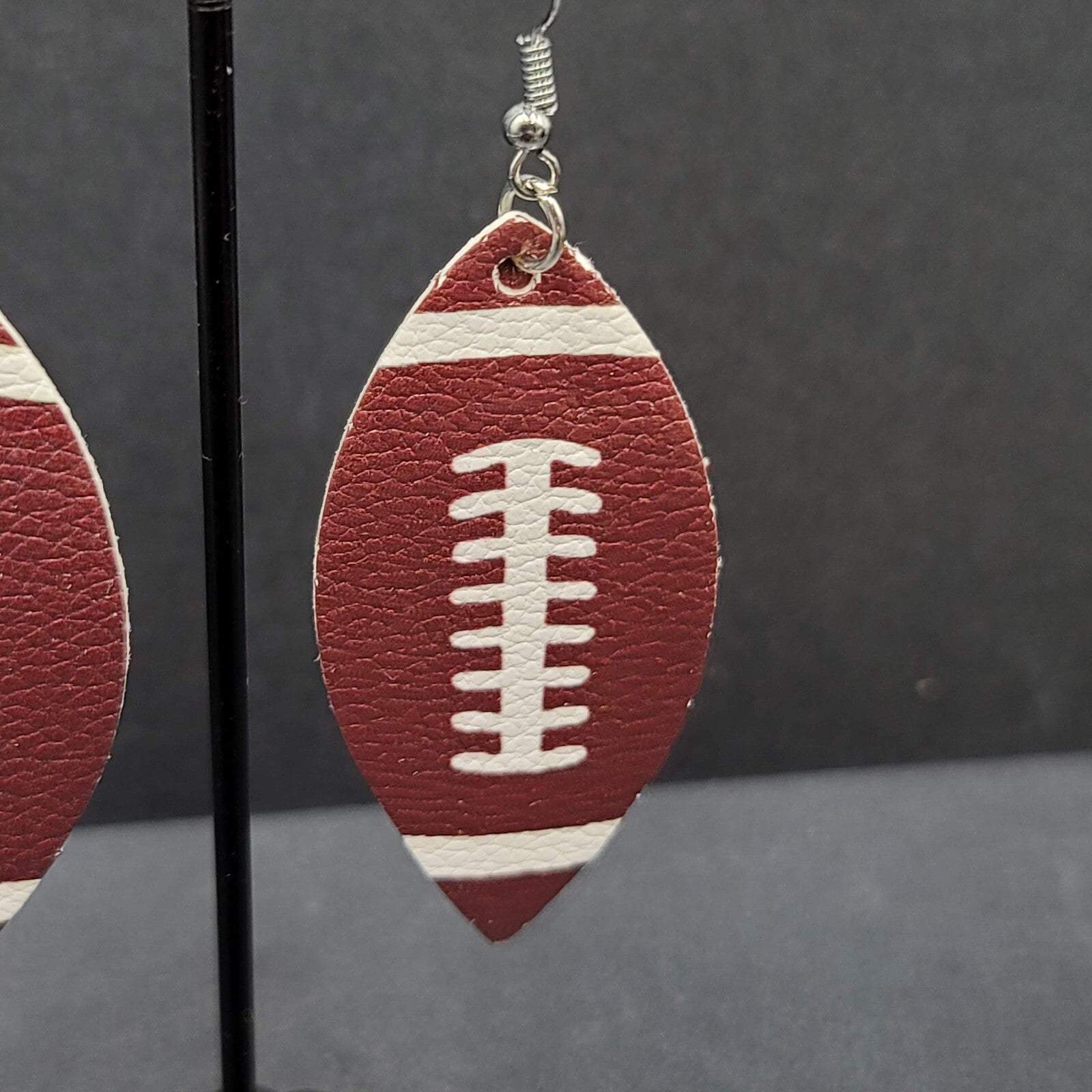 Pierced Earrings Imitation Leather Football Dangle Lightweight 2.25"