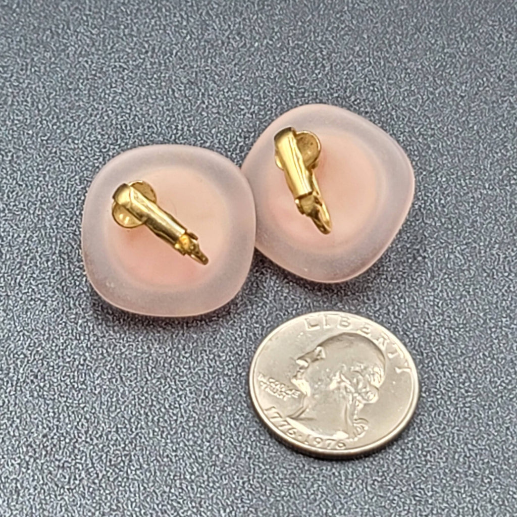 Vintage Clip on Earrings Pink Acrylic Square Dome Drop 1"