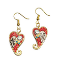 Red Heart Jack Sally Pierced Earrings Gold tone Dangle  1 1/8"