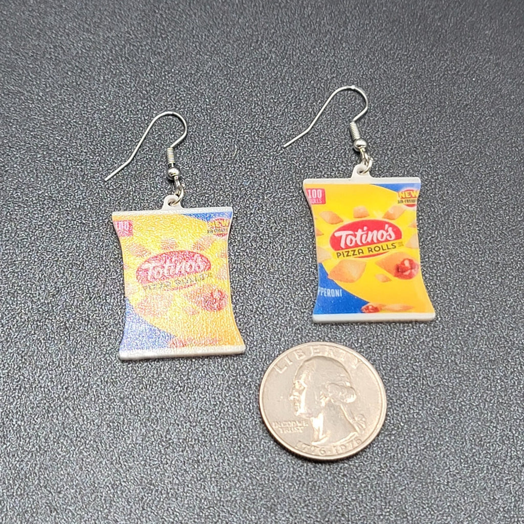 Totino Pizza Rolls Pierced Earrings Fun Food Novelty 1.25"