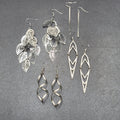 Lot of 4 Pierced Earrings Silver tone Dangle Statement