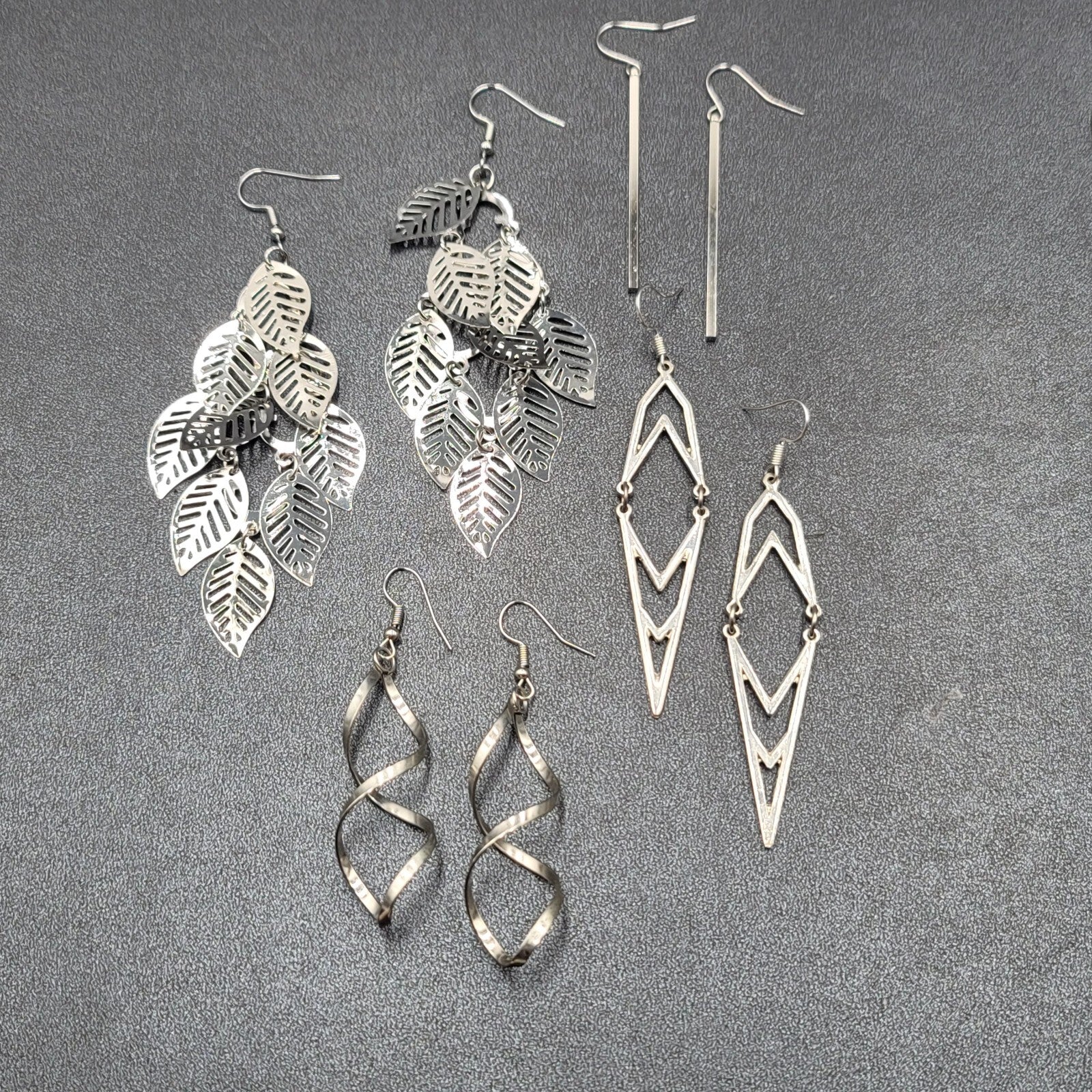 Lot of 4 Pierced Earrings Silver tone Dangle Statement