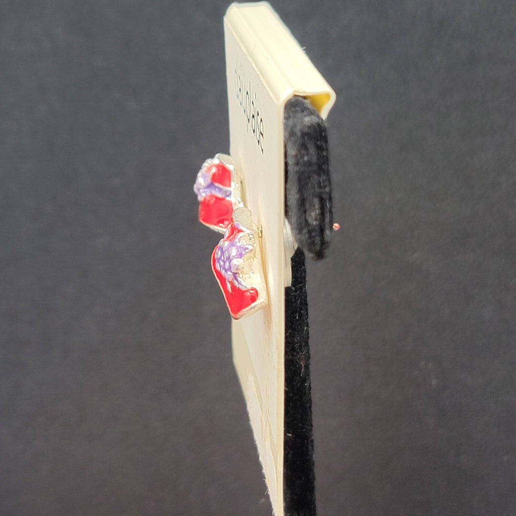 Carol Dauplaise Pierced Earrings Red Hat Society Enamel Studs 3/4"