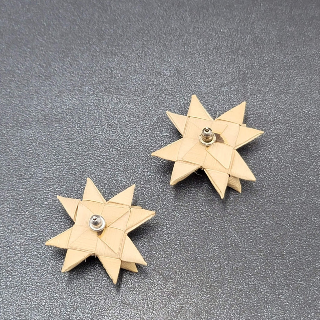 Pierced Earrings Origami Reed Flower Star 3D Drop Studs 1.25"