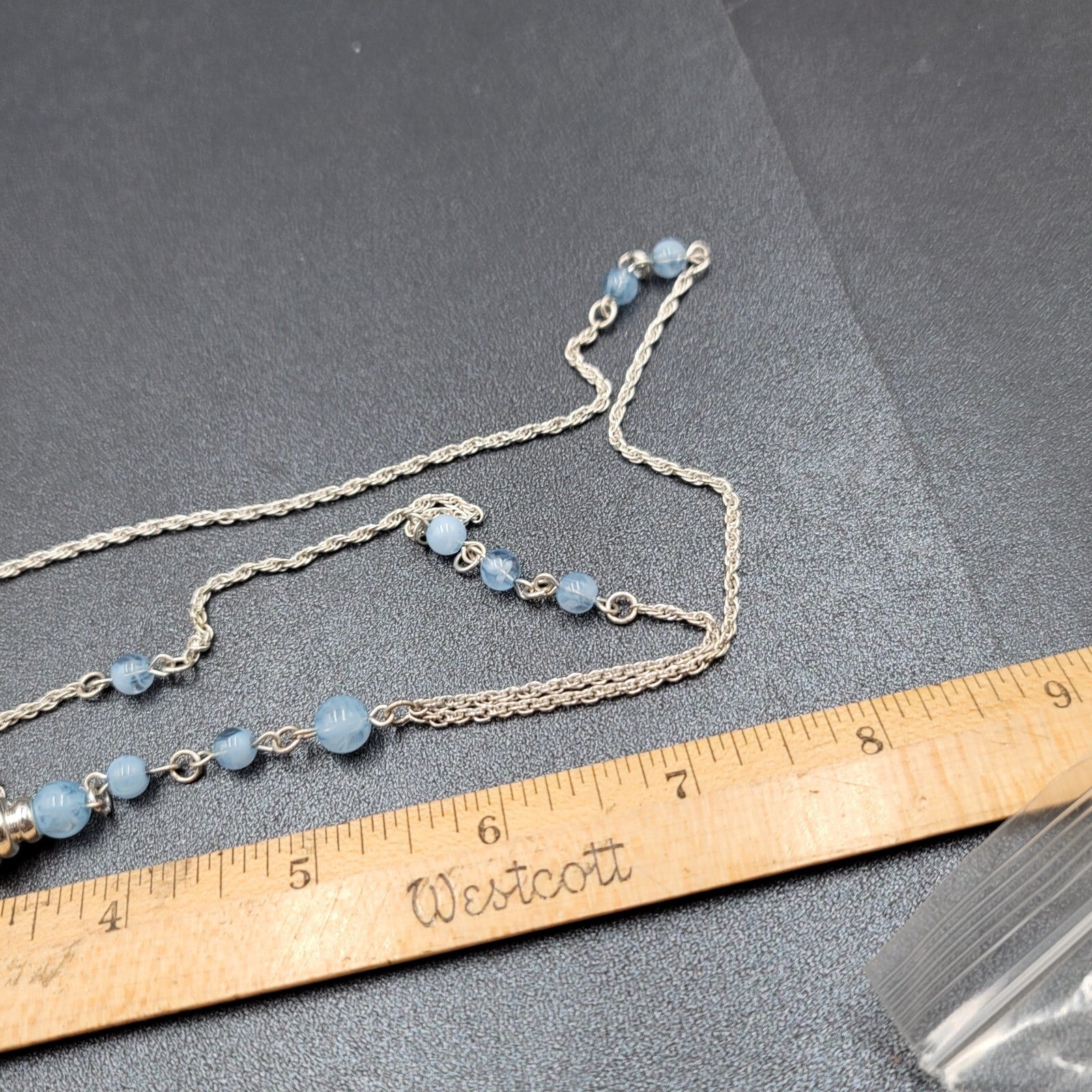 BR Banana Republic Necklace Blue Bead Chain Tassel Pendant Long 30"