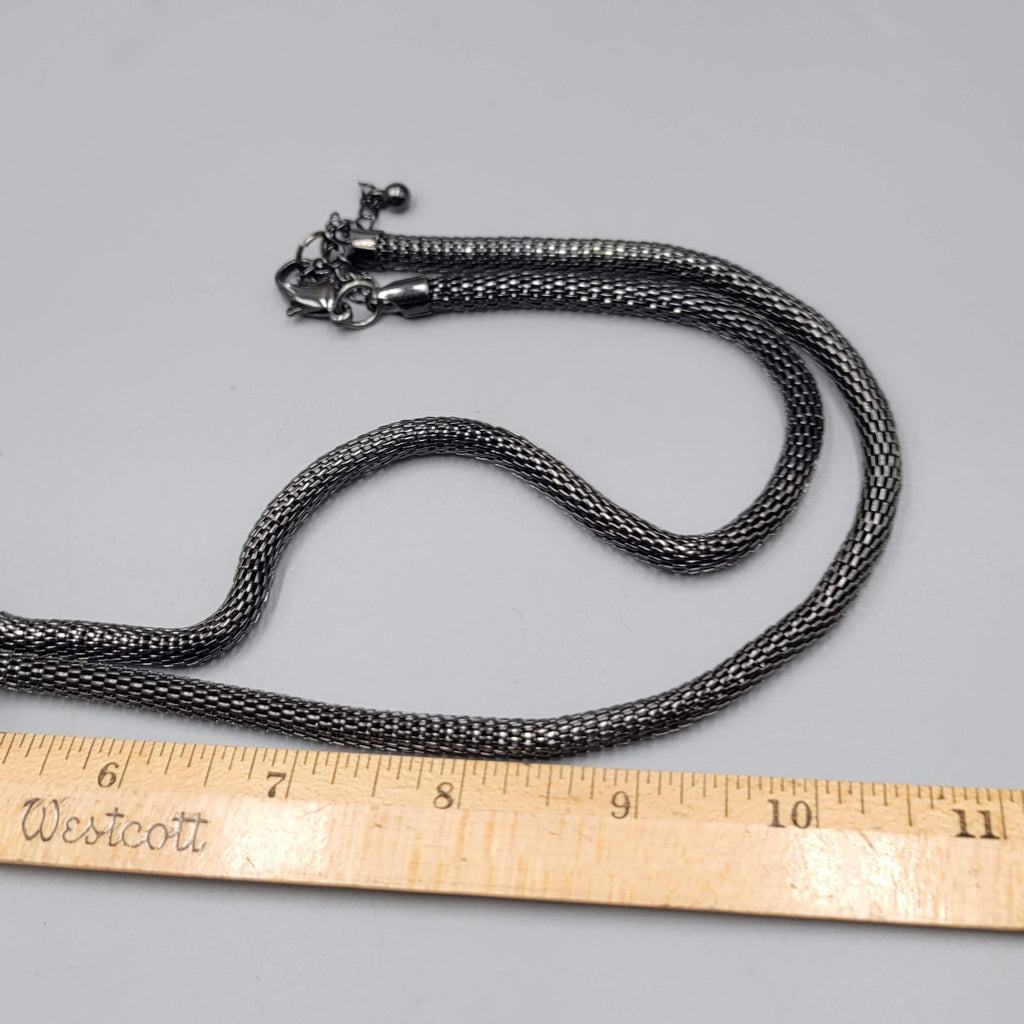 Black Mesh Knot Necklace Statement 24"-28"