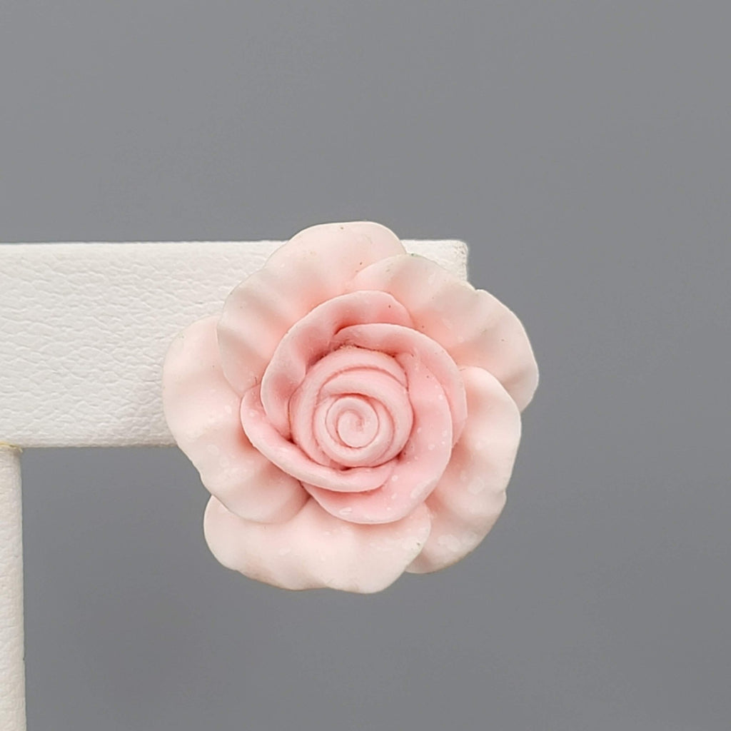 Vintage Pink Flowers Clip on Earrings 3D Statement Acrylic 7/8 in