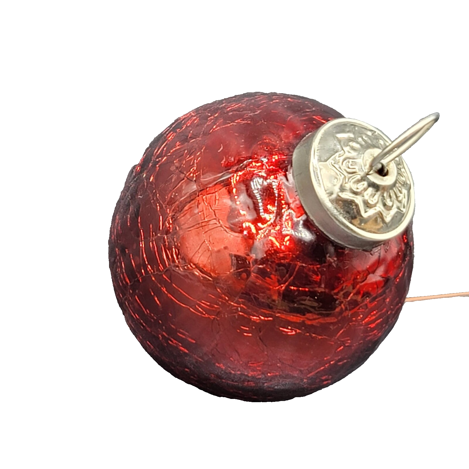 Vintage Kugel Style Red Blown Glass Ball Christmas Ornament Silver top 2"