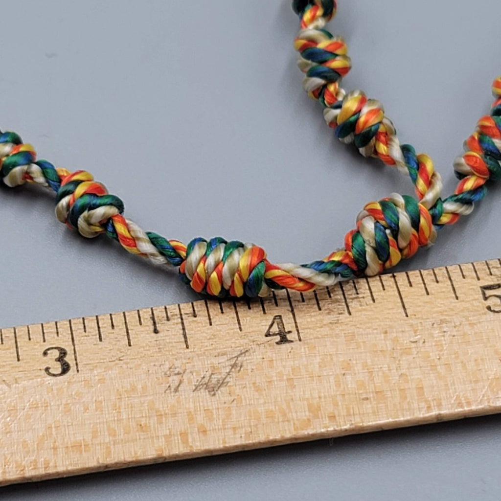 Hand Knotted Rosary Multi Color Thread Silver tone Crucifix Hand Made