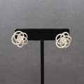 Vintage Pierced Earrings Silver tone Wire Knot Studs Rhinestone Center 3/4"