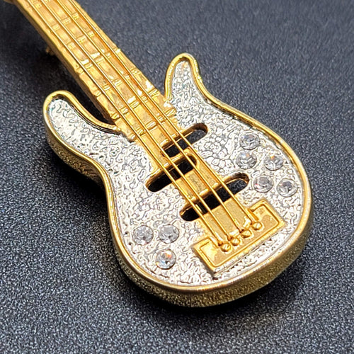 Electric Guitar Pin Brooch Gold and Silver tone 3"