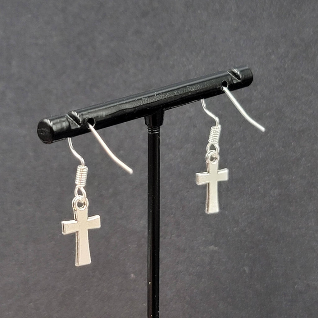 Pierced Earrings Tiny Dainty Crucifix Cross Dangle 5/8"
