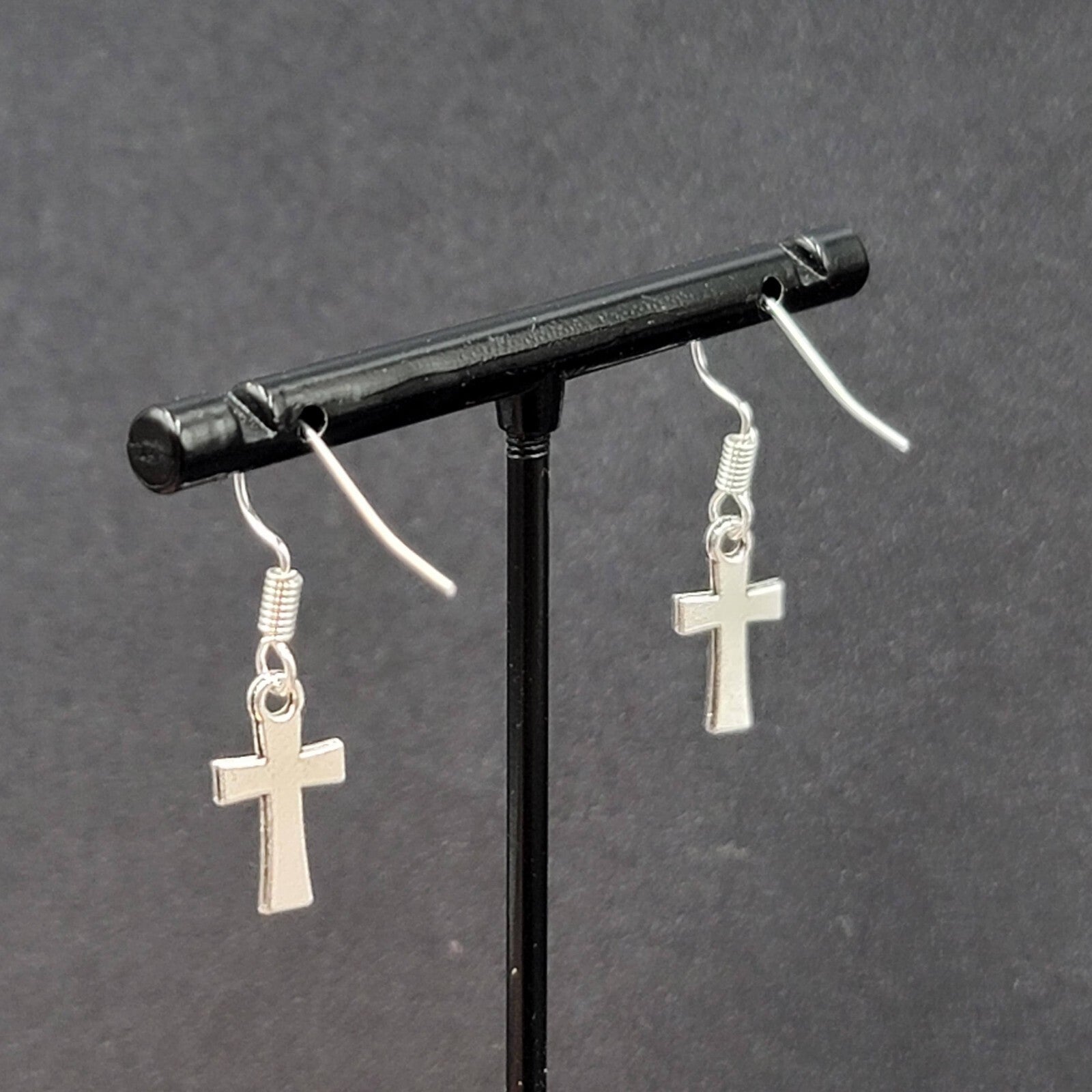 Pierced Earrings Tiny Dainty Crucifix Cross Dangle 5/8"