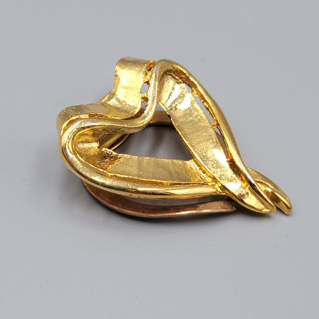 Vintage Open Heart Scarf Clip Gold tone Estate Jewelry 1.75"