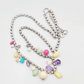 Fossil Brand Necklace Silver tone Pastel Multicolor Glass Beads 20"-22"