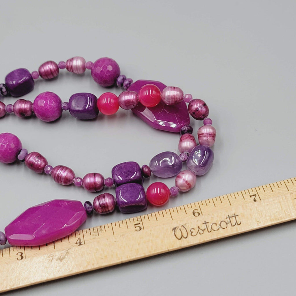 Purple Gemstone Bead Necklace Pearl Amethyst 30"