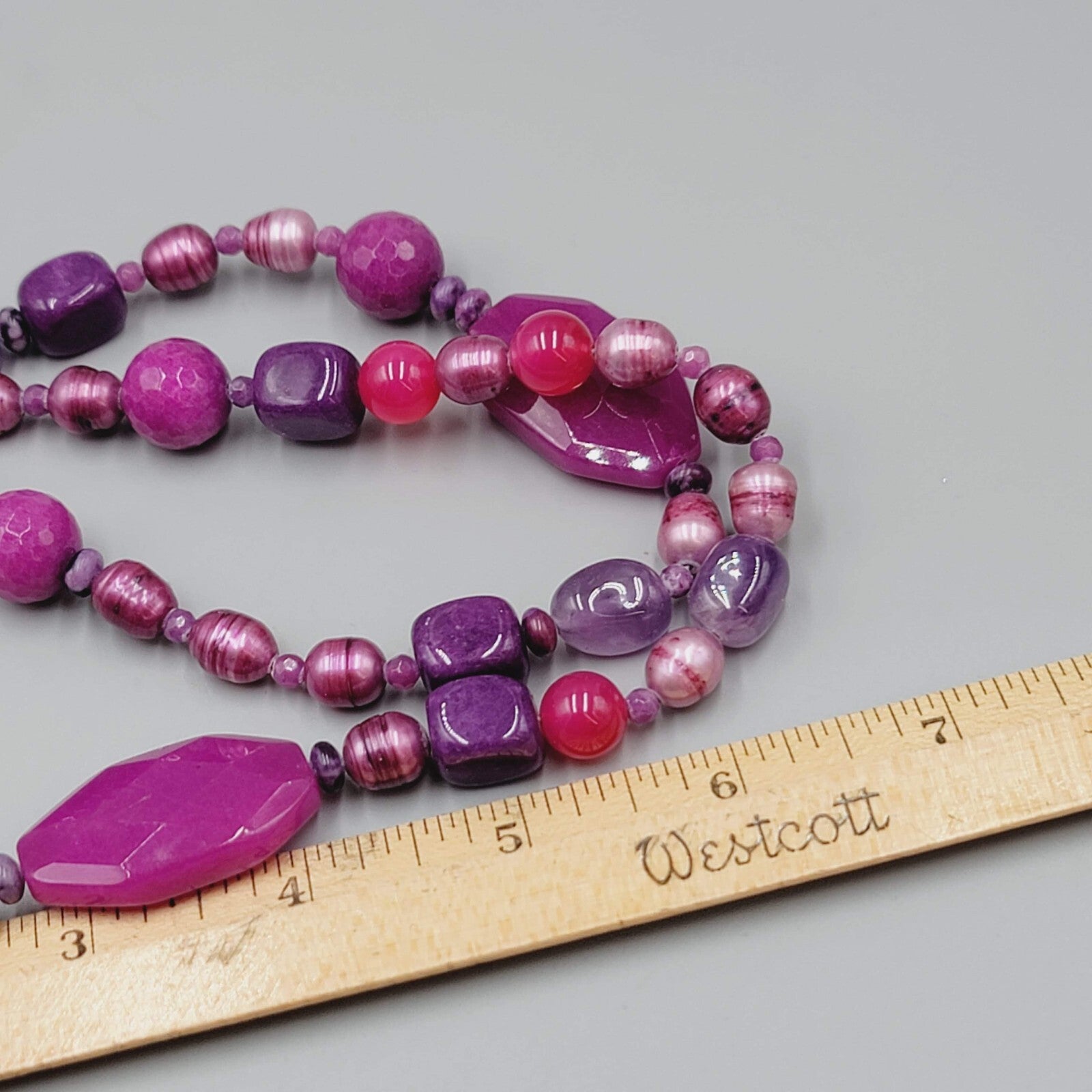 Purple Gemstone Bead Necklace Pearl Amethyst 30"