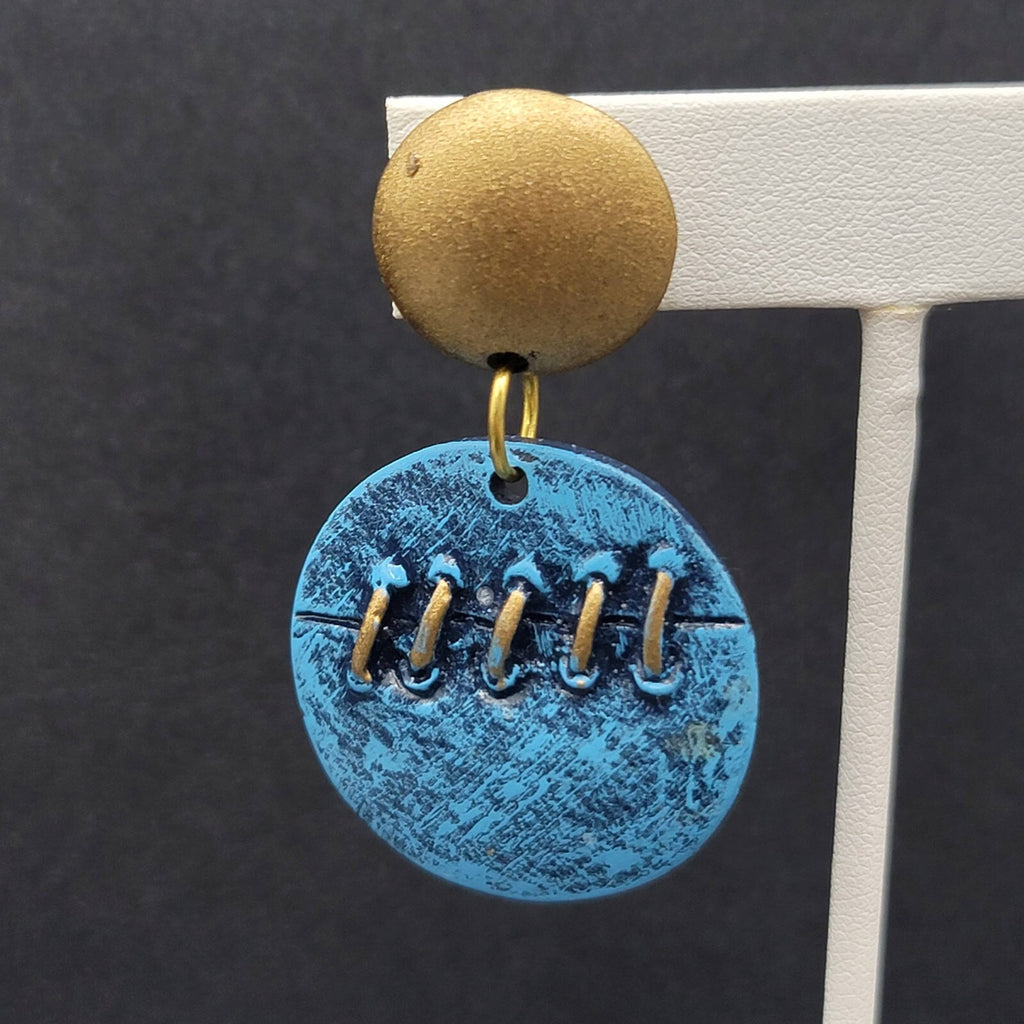 Vintage Pierced Earrings Gold tone Blue Dangle Statement 2"