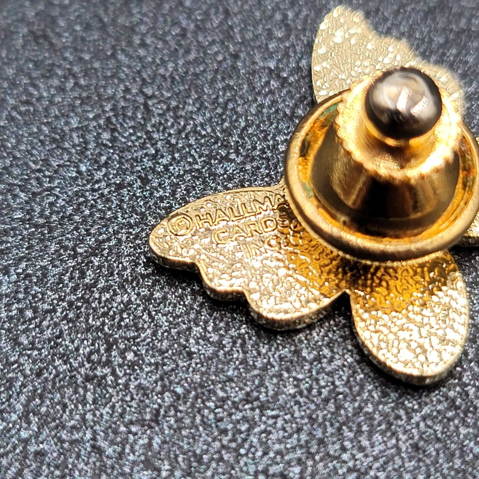 Vintage Enamel Guilloche Pink Butterfly Lapel Pin Gold tone Lapel Hat Pin 3/4"