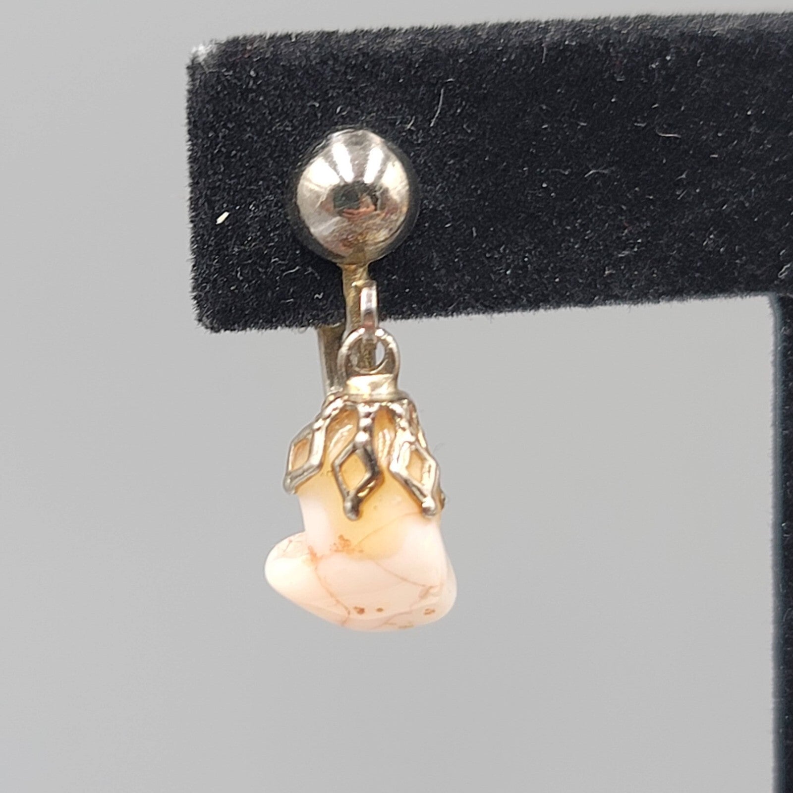 Vintage White Stone Nugget Dangle Clip on Earrings Silver tone 3/4"