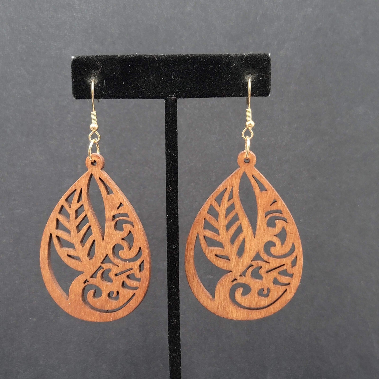 New Boho Pierced Earrings Solid Wood Teardrop Leaves Large Statement 2.5"