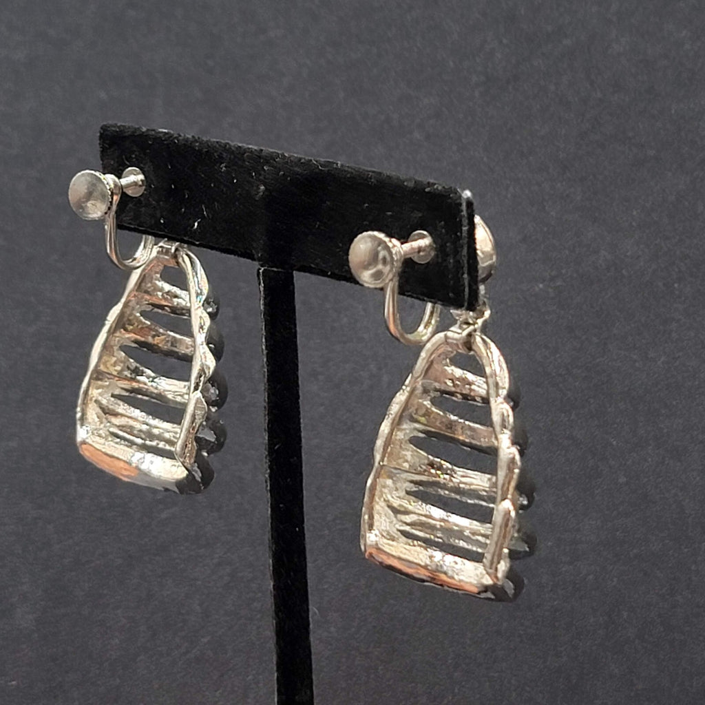 Vintage Clip on Earrings Silver tone Dangle Statement 1 7/8"