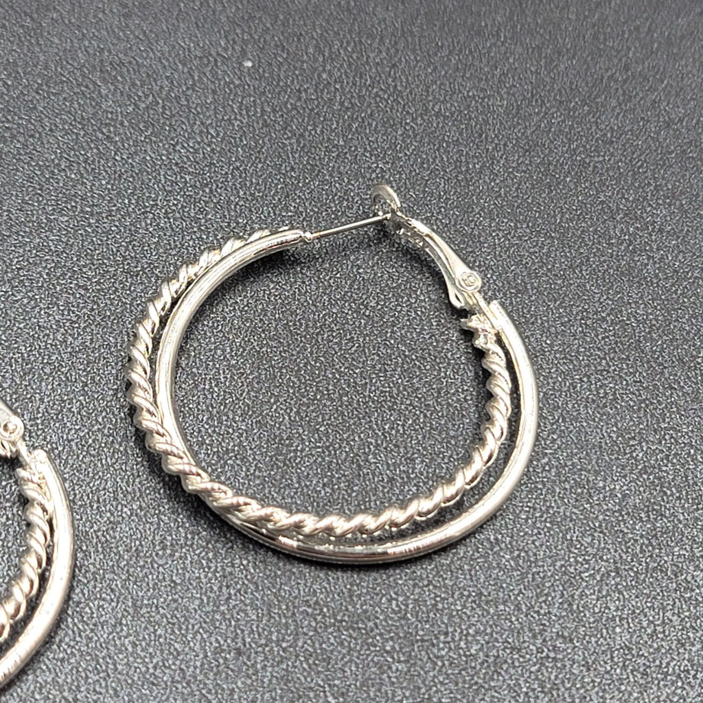 Pierced Earrings Silver tone Double Twist Hoops 1 5/8"