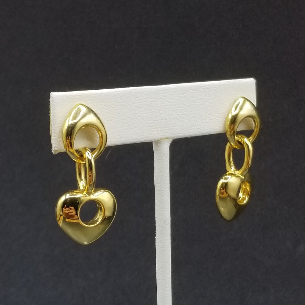 Pierced Earrings Gold tone Chain Heart Statement Dangle 1 1/4"