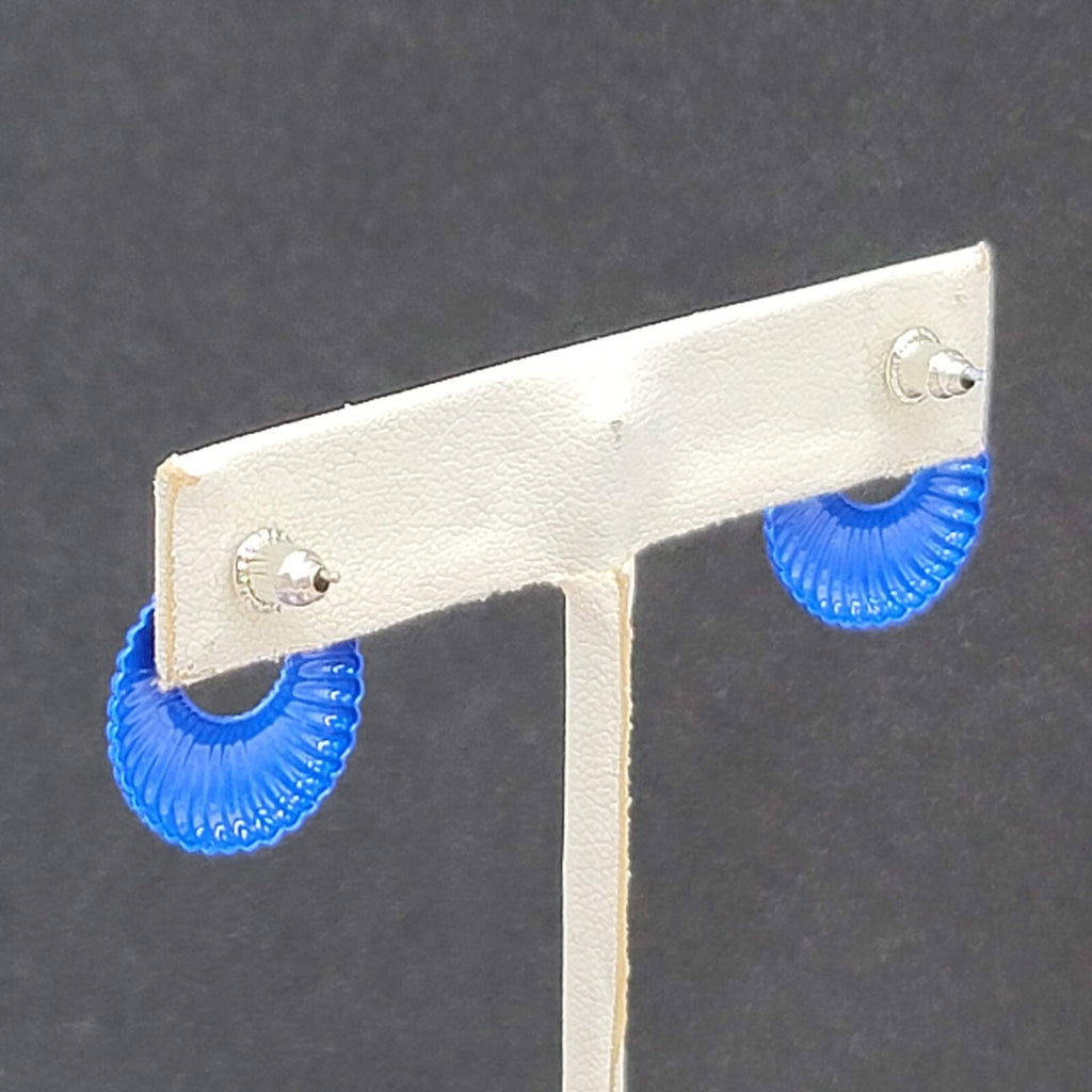 Vintage Pierced Earrings Blue Enamel Lightweight Small 3/4" Costume Jewelry
