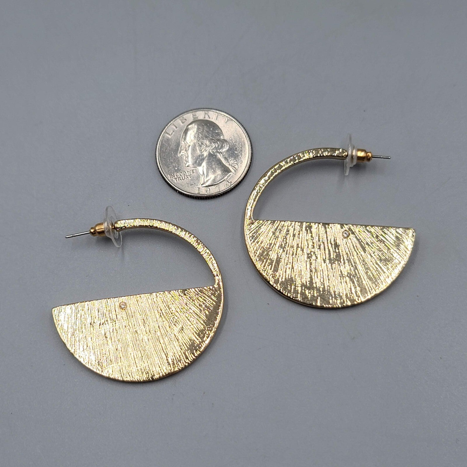 Hoop Pierced Earrings Gold tone Faux Leather Statement Hoops 1.5"