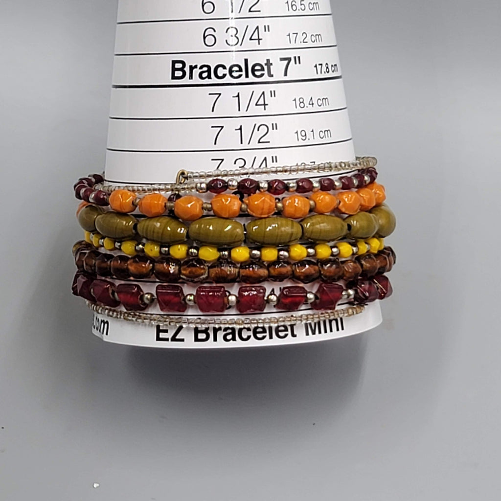 Glass Beaded Wire Wrapped Bracelet Brown Orange Red Green Yellow