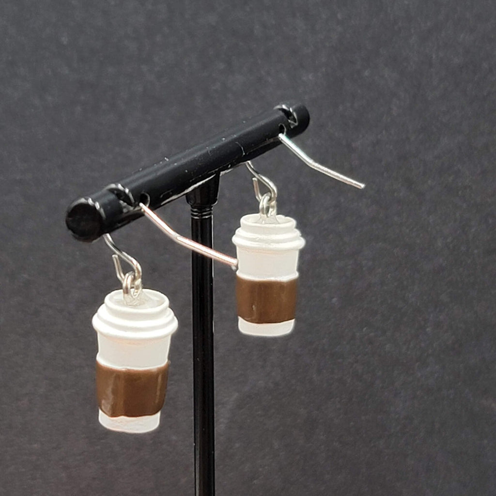 Pierced Earrings White Brown Coffe on the Go Dangle 3/4"