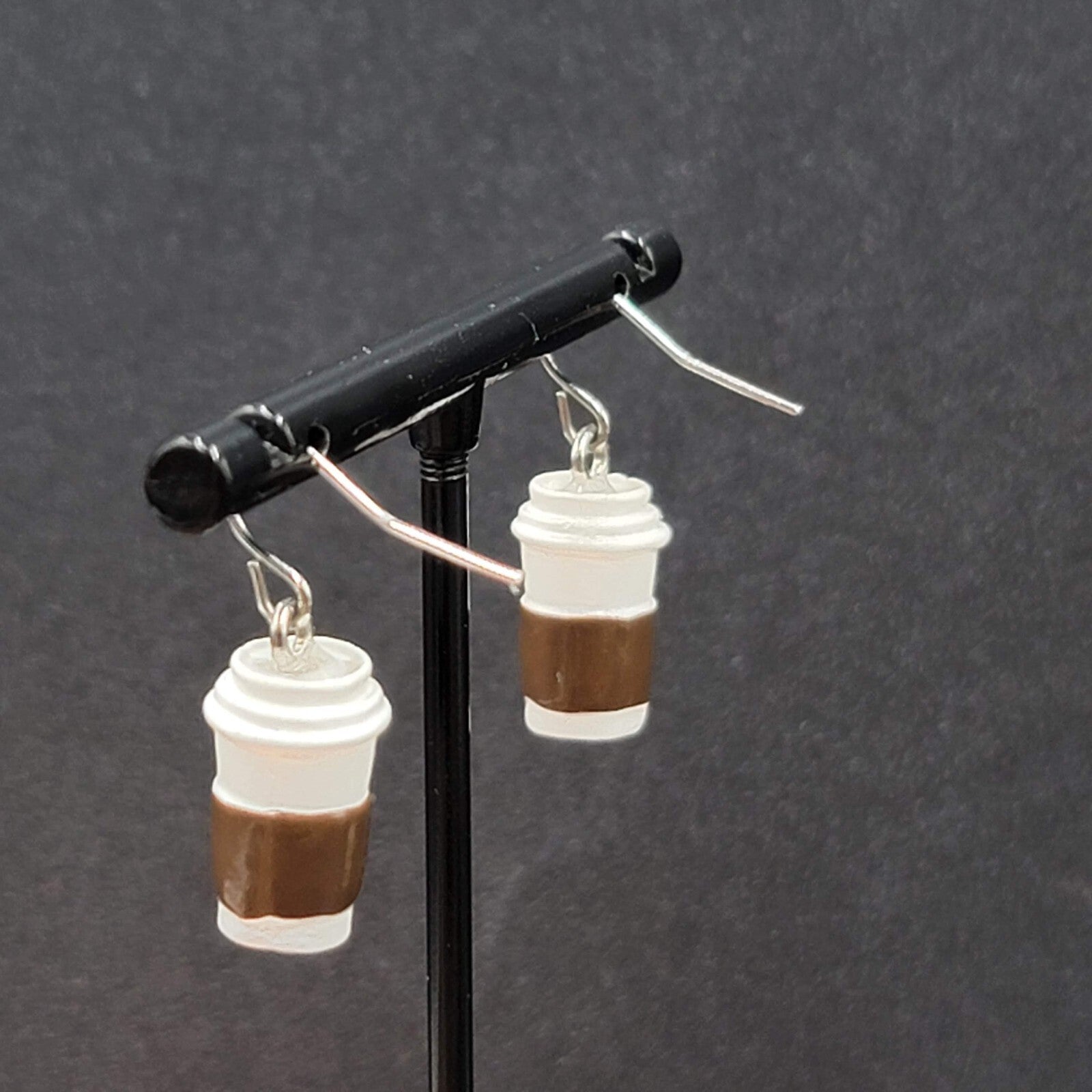 Pierced Earrings White Brown Coffe on the Go Dangle 3/4"