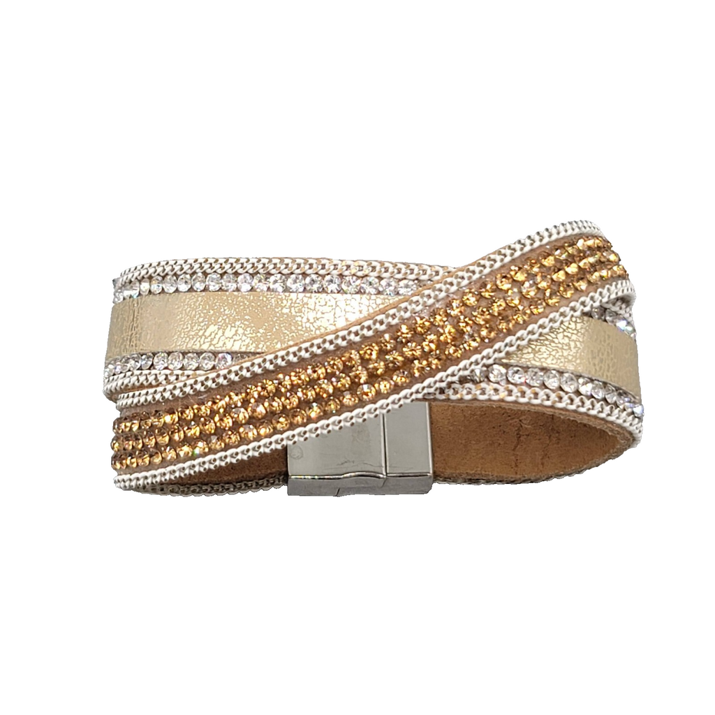 Leather Cuff Tan Bracelet Silver tone Magnet Closure 6.5"
