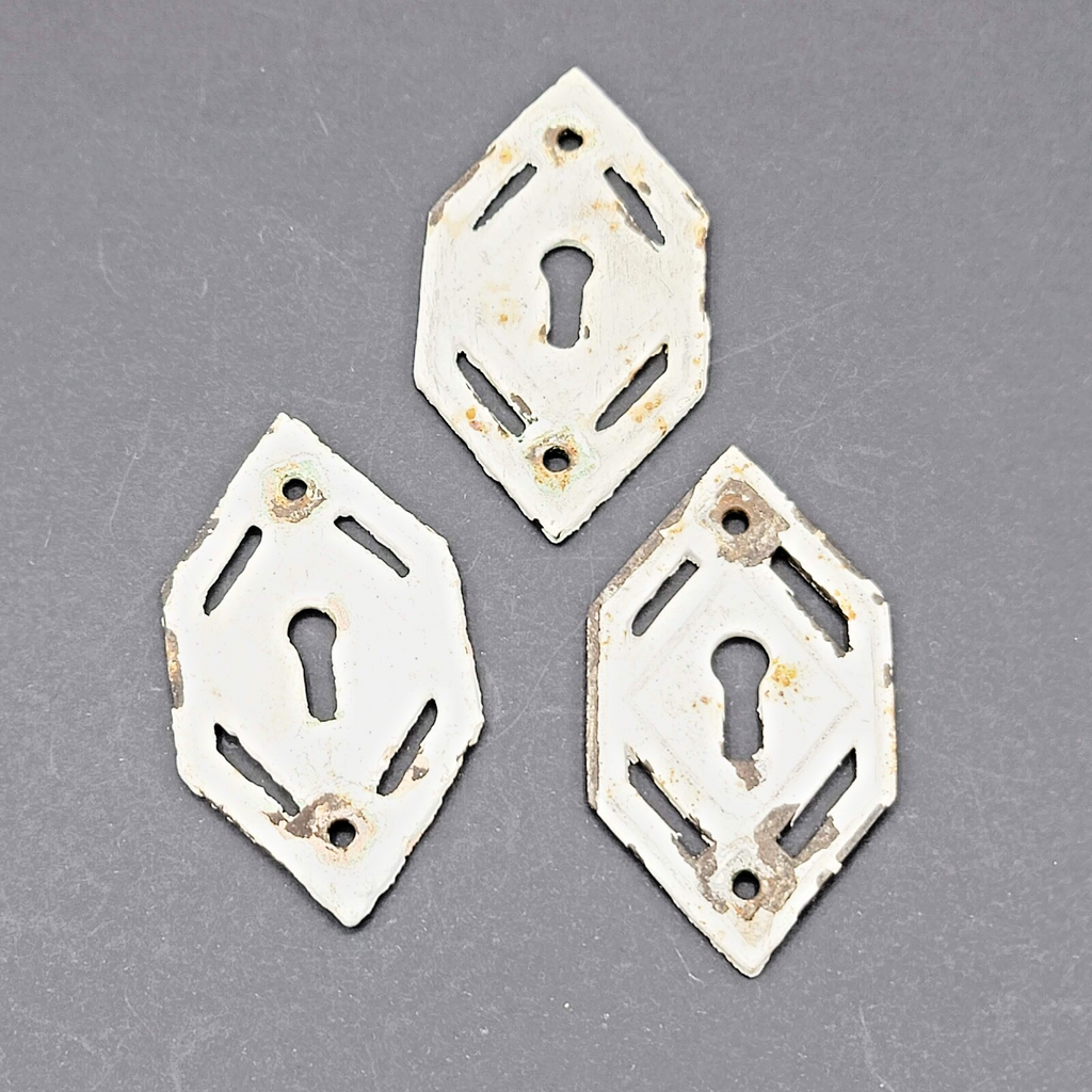 Set of 3 Vintage Cast Iron Skeleton Key hole Escutcheon Salvage Lot Painted