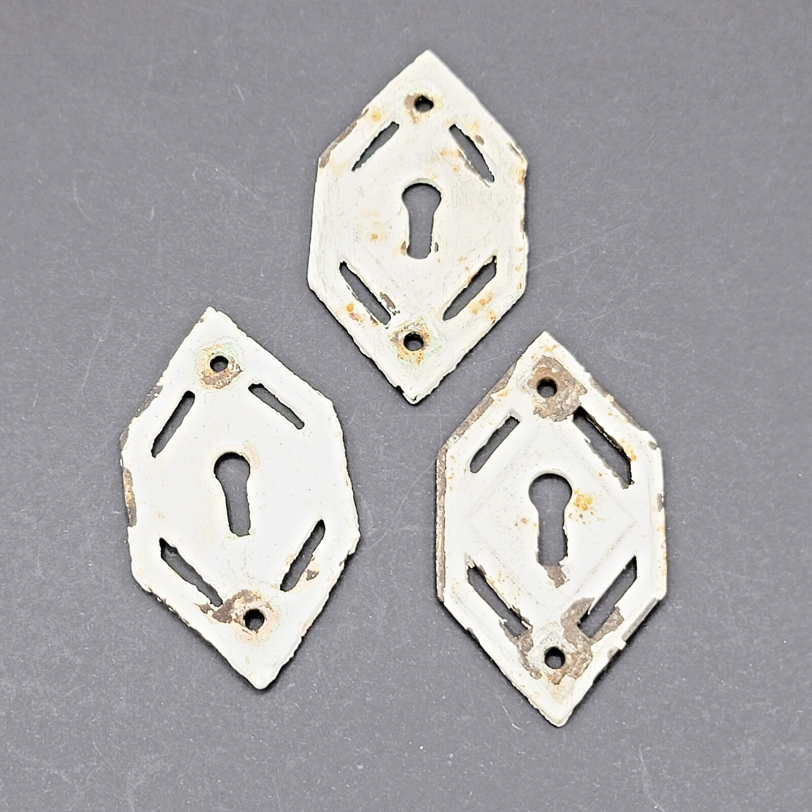 Set of 3 Vintage Cast Iron Skeleton Key hole Escutcheon Salvage Lot Painted
