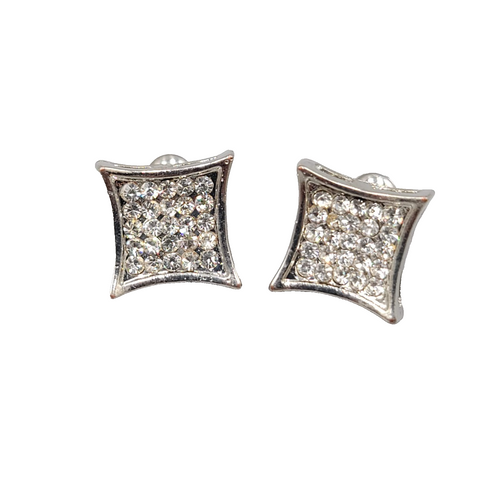 Crystal Square Studs Pierced Earrings Silver tone 1/2 in
