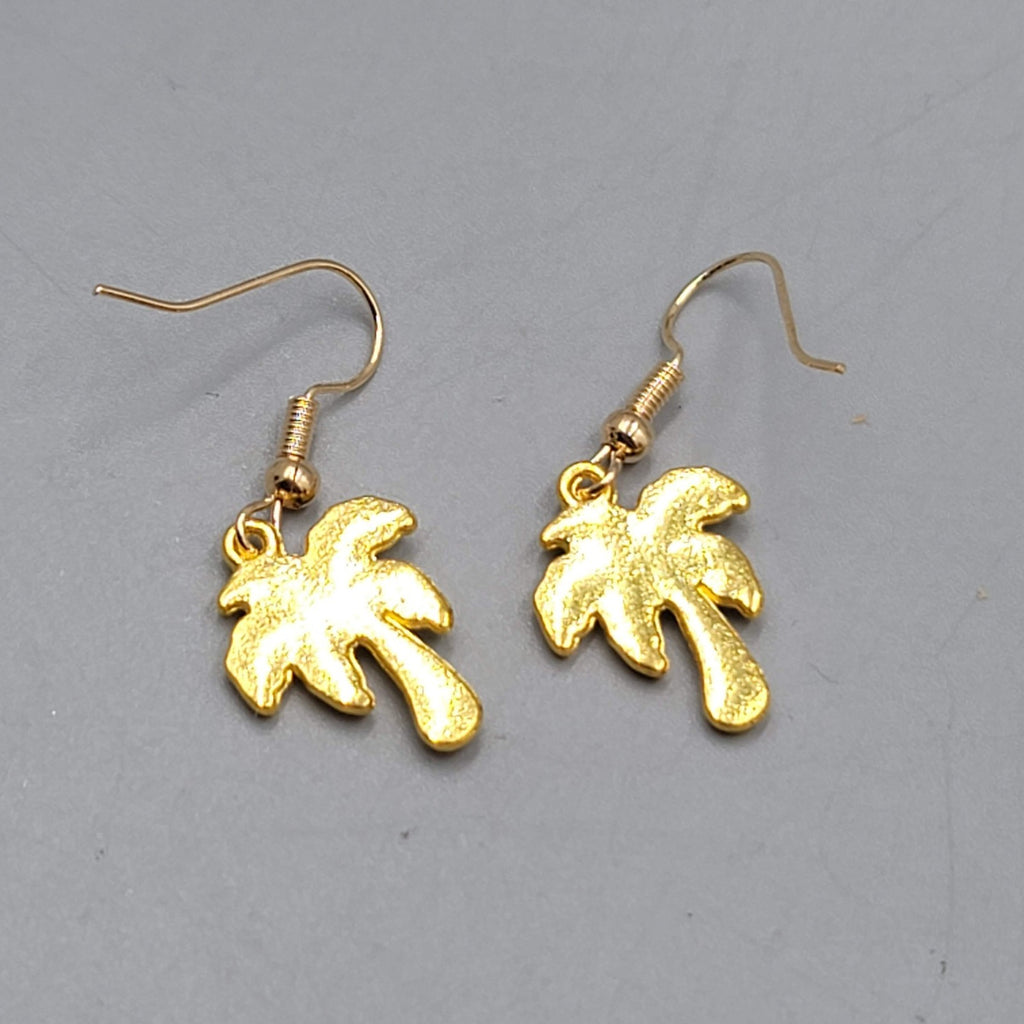Enamel Palm Tree Pierced Earrings Gold tone Dangle Tan Trunk 3/4"