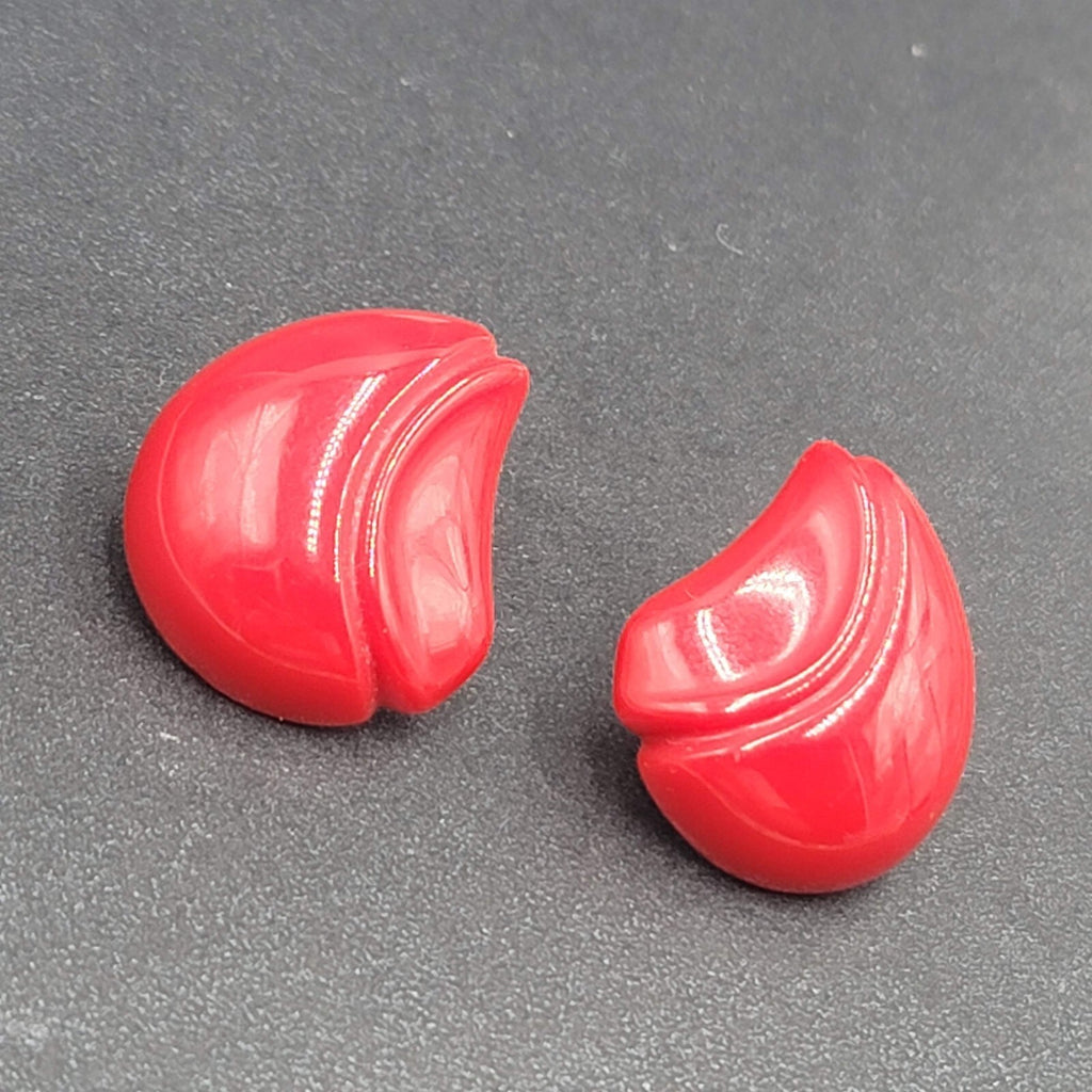 Vintage Pierced Earrings Red Acrylic Drop  1"
