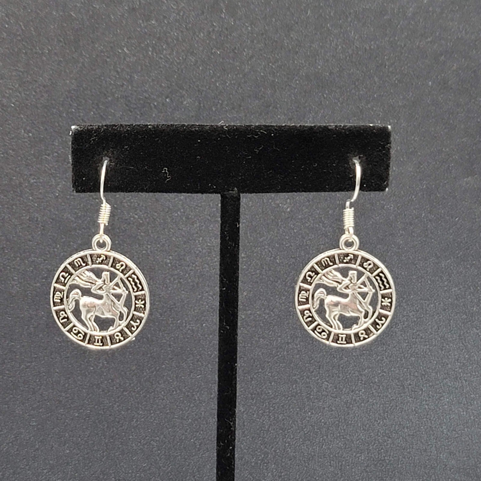 Zodiac Pierced Earrings Silver tone Dangle 7/8"