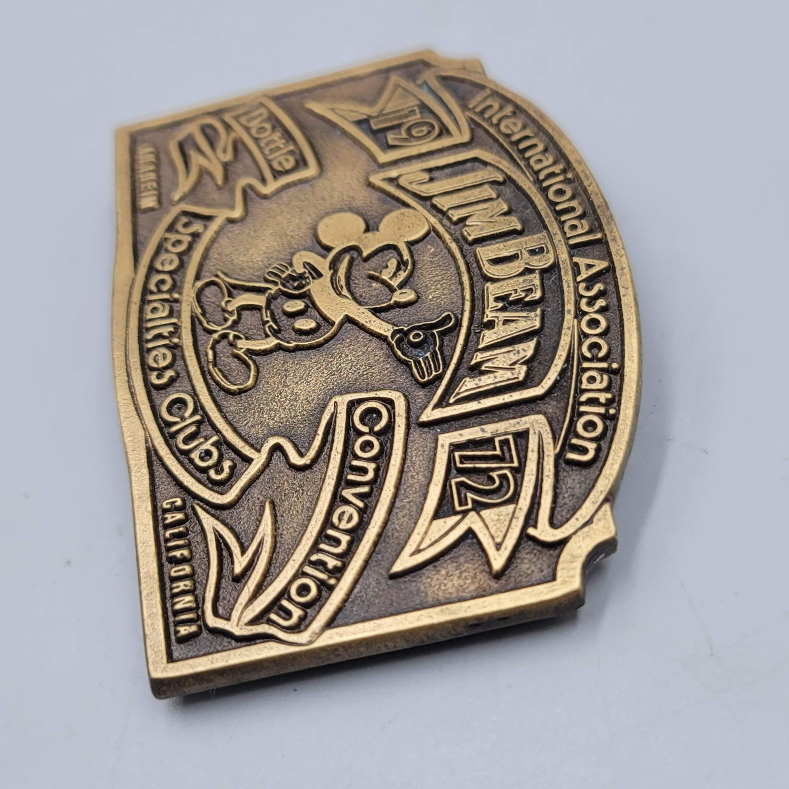 Vintage Jim Beam Belt Buckle 1972 Convention Anaheim Bottle Clubs Mickey Mouse