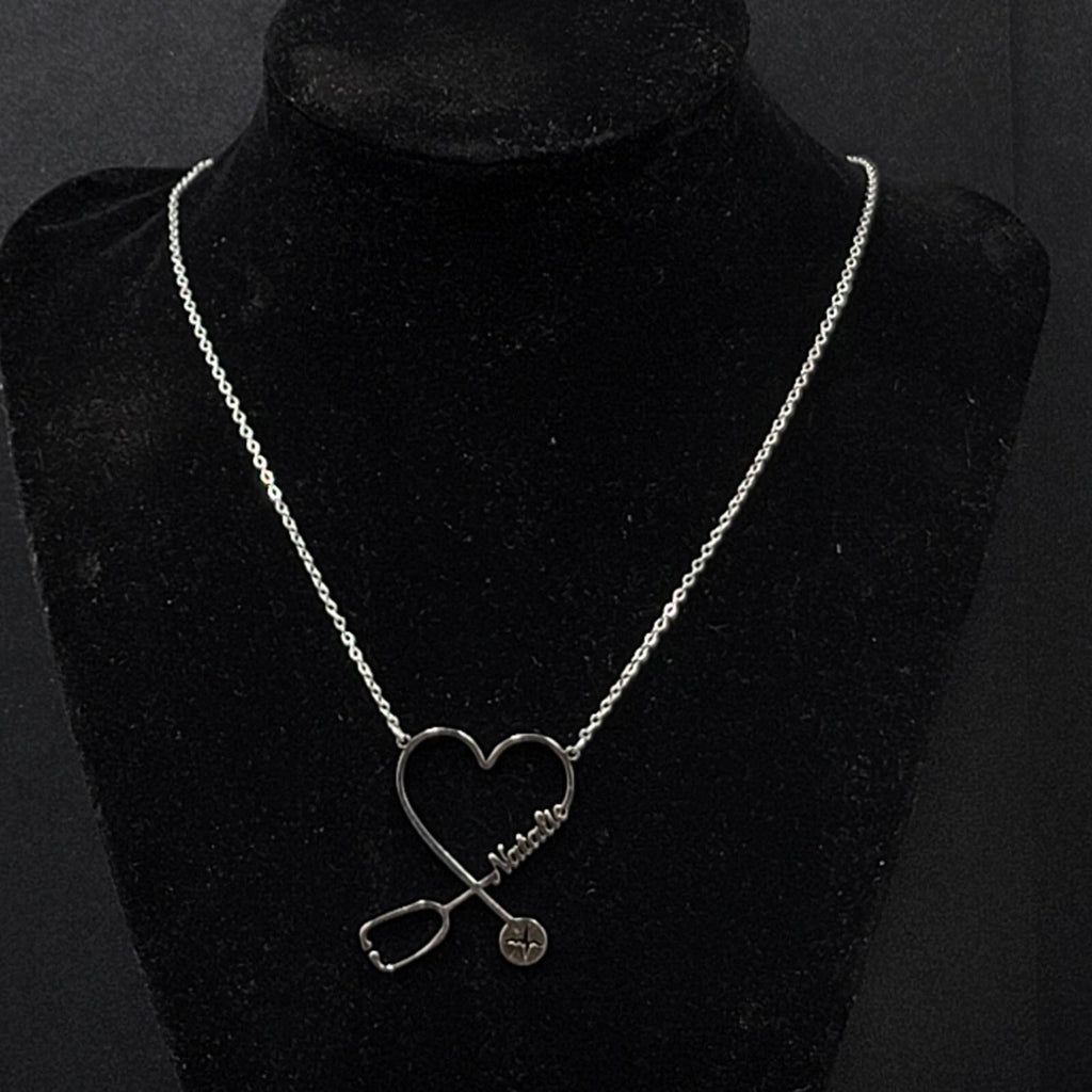 Natalie Nurse Heart Stethoscope Pendant Necklace Silver tone 16"-19"
