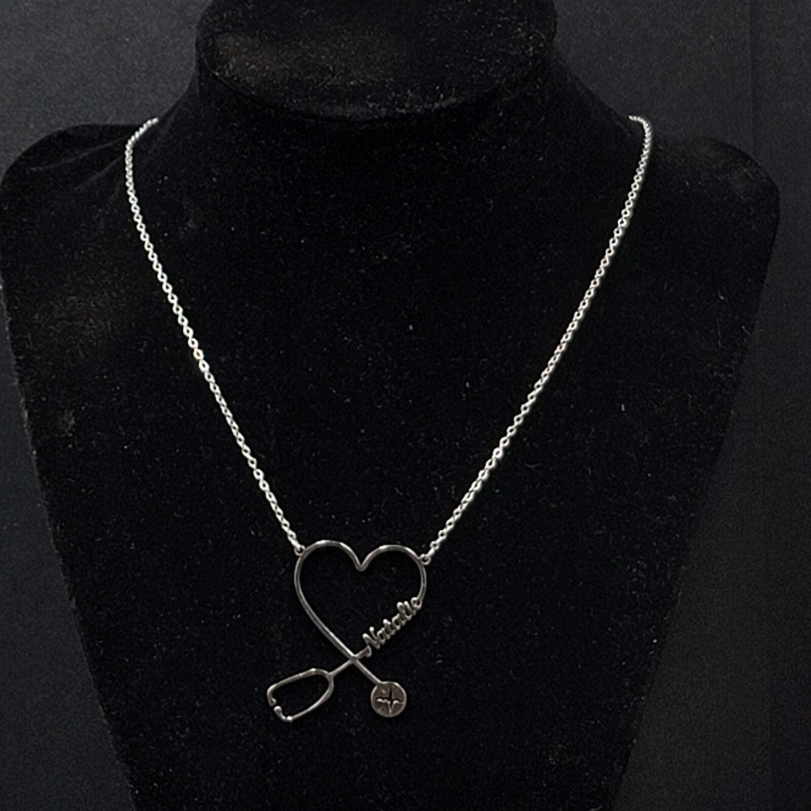Natalie Nurse Heart Stethoscope Pendant Necklace Silver tone 16"-19"