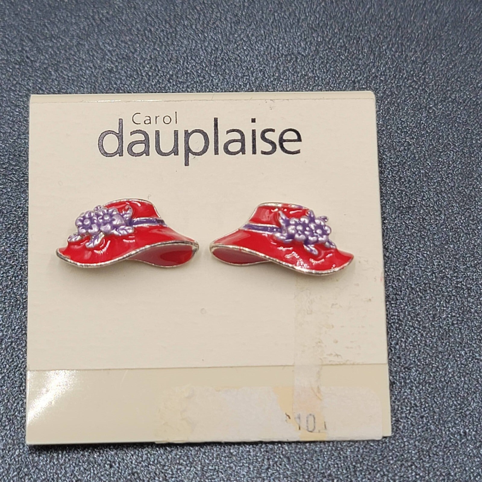 Carol Dauplaise Pierced Earrings Red Hat Society Enamel Studs 3/4"