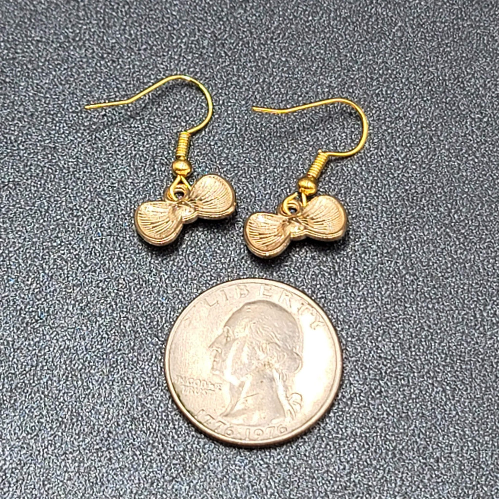 Bow Pierced Earrings Gold tone Crystal Black Enamel Dangle 3/8"
